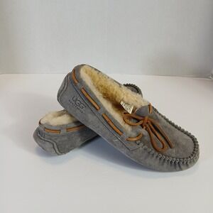 UGG Australia Suede Sheepskin Lined Mocassin Slippers‎ Shoes Gray Women's 7